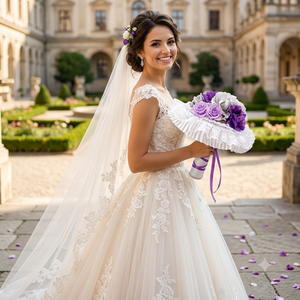 Buchet de Mireasă Hand-Made Eleganță Regală � Nuanțe de Violet și Argintiu - accesorii nuntă - buchet mireasă  - Artynos.ro
