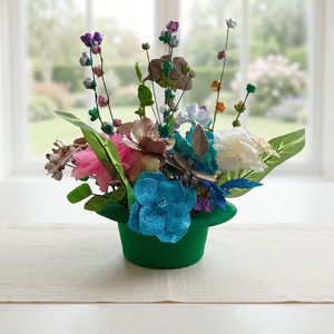 Aranjament Floral Decorativ în Pălărie Verde - casă & stil de viață - decorațiuni de casă - decorațiuni de pereți - decorațiuni cu licheni - Artynos.ro