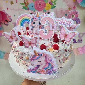 Set toppere Unicorn / Hawaii cu cifra si nume, Accesorii nunta, Materiale decor pentru nunta, Decoratiuni tort de nunta, Arta de hartie, ARTYNOS