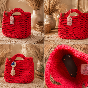 Geanta handmade crosetata rosie � Stil Boho Chic - Artynos.ro