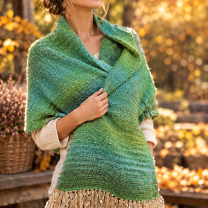 Șal Handmade din Mohair Verde � Eșarfă cu Franjuri, Lucrată Manual - îmbrăcăminte și modă - eșarfe, pălării, fularuri - șaluri - Artynos.ro