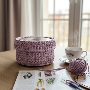 Cos Organizator Crosetat Manual - Lavender Serenity - 100% Bumbac si Lemn - casă & stil de viață - decorațiuni de casă - decorațiuni de masă și rafturi - decorațiuni de masă - Artynos.ro