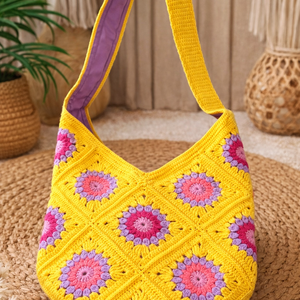 Geanta Granny Square Vibe de Vara � Galben si Mov - genți și portofele - geantă pentru cumpărături - totebaguri - Artynos.ro