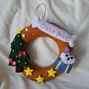 Coroniță Crăciun cu cățel, Accesorii de Crăciun, Decorațiuni de Crăciun de casă, Decorațiuni pentru casă de Crăciun, Cusătură, ARTYNOS