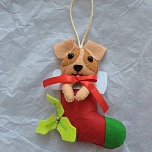 Decoratiune cu catel pentru Craciun, Craciun, Decoratiuni de Craciun de casa, Figurine pentru pomul de Craciun, Cusatura, ARTYNOS