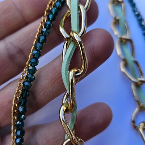 Colier statement Metallic and Green - bijuterii - coliere - coliere cu multiple șiruri - Artynos.ro