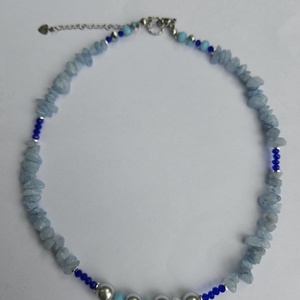 Set cercei colier perle și aquamarine - bijuterii - seturi de bijuterii - Artynos.ro