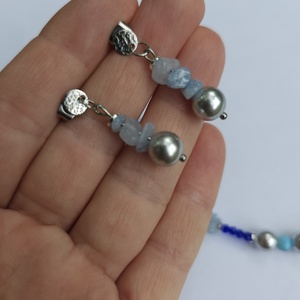 Set cercei colier perle și aquamarine - bijuterii - seturi de bijuterii - Artynos.ro