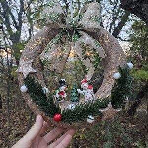 Coroniță Crăciun cu omuleți de zăpadă - crăciun - decorațiuni de advent - coroniță advent - Artynos.ro