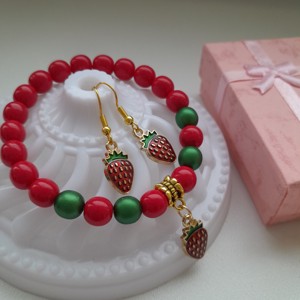 Set de bijuterii Strawberry - brățară, cercei -  - Artynos.ro