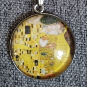 Lentile de sticlă inspirate de Gustav Klimt, set colier și cercei din oțel medical -  - Artynos.ro