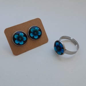 Bijuterii din margele de sticlă florale albastre - in cutie cadou -  - Artynos.ro