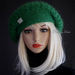 BORBÁLA / smarald - sapca cu ciuperci, bereta, exclusiv tricotata manual, usoara, din kidmohair, Imbracaminte si moda, Esarfe, palarii, fularuri, Caciula, , ARTYNOS