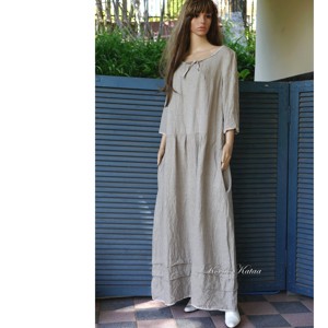 VICA - rochie cu mânecă lungă din in - îmbrăcăminte și modă - haine damă - rochie, dintr-o bucată - Artynos.ro