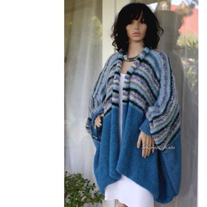 ALPAKA COAT, CARDIGAN - palton exclusiv tricotat manual: AGORA /Peacock XXL - îmbrăcăminte și modă - haine damă - hanorace, cardigane - Artynos.ro