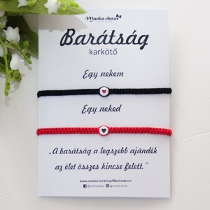 Bratara macramé impletita Bratara prietenie 2 piese - Inima rosu/negru, , , ARTYNOS
