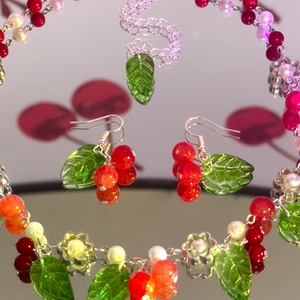 Set Colier si Cercei Handmade Cherry Blossom, Bijuterii, Seturi de bijuterii, , Inspirat de cirese coapte si de prospetimea naturii, acest set handmade este realizat in nuante vib..., ARTYNOS