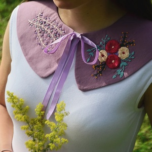 Guler detașabil brodat manual, Îmbrăcăminte și modă, Eșarfe, pălării, fularuri, Eșarfe, Broderie, Cusătură, ARTYNOS