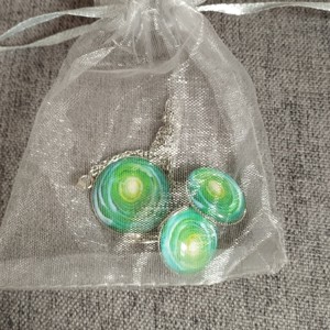 Lentile din sticlă, set colier și cercei din oțel medical -  - Artynos.ro