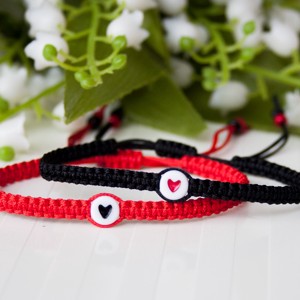 Bratara de cuplu, bratara de dragoste pentru cupluri Bratara macrame impletita - Bratara inima rosie/neagra, , , ARTYNOS