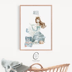 Decalcare de perete personalizată pentru camera copilului, poster de perete cu mica sirenă -  - Artynos.ro