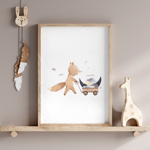 Imagine personalizată pentru camera copiilor, decorațiuni pentru camera bebelușului, vulpe, lună, curcubeu, set de artă de perete de 3 -  - Artynos.ro