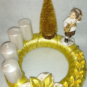 Coroană de Advent în aur - crăciun - decorațiuni de advent - coroniță advent - Artynos.ro