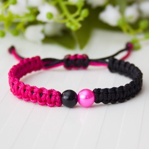 Bratara macramé impletita - Negru/perle roz, , , ARTYNOS