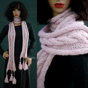 CSINGILINGI - esarfa tricotata manual din alpaca cu ciucuri / roz, Imbracaminte si moda, Esarfe, palarii, fularuri, Esarfe, Impletitura, ARTYNOS