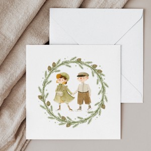 Carte poștală de Crăciun, felicitare pliabilă, etichete cadou, patinatori -  - Artynos.ro