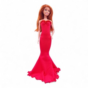 Rochie de seară extra lungă, cu volane, în stil sirenă, roșie � rochie pentru păpuși de tip Barbie (a020pr) - jucării și echipamente pentru copii - jucării și accesorii pentru copii - haine de barbie - Artynos.ro