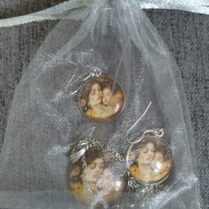 Lentile de sticlă inspirate de Gustav Klimt, set colier și cercei din oțel medical -  - Artynos.ro