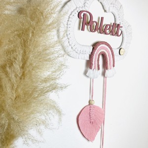 Decor de perete personalizat - nor macramé cu curcubeu și frunze (mic) - girly -  - Artynos.ro