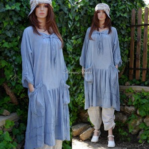 IBI-RUHA / albastru cer noros - rochie flapper lagenlook artsy - îmbrăcăminte și modă - haine damă - rochie, dintr-o bucată - Artynos.ro