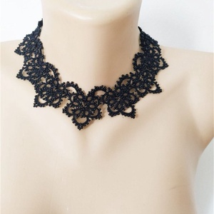 Colier negru din dantela frivolite, colier dantela neagra, bijuterii unicat, bijuterii tatting - bijuterii - coliere - coliere cu mărgele - Artynos.ro