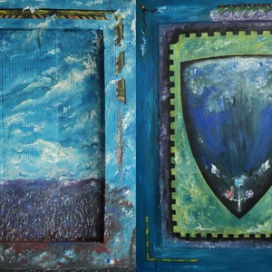 Scut inflorit si câmpie de lavanda - tablou fata verso pe lemn masiv, Casă & Stil de viață, Accesorii pentru decorat casa, Picturi murale, Panouri și tablouri, panouri decorative, , ARTYNOS