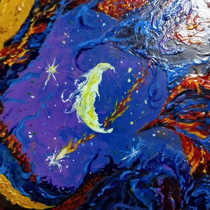 Pasărea măiastră - pictură acrilica pe lemn - casă & stil de viață - decorațiuni de casă - decorațiuni de pereți - decorațiuni suspendate - Artynos.ro