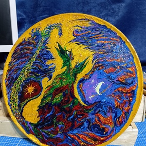 Pasarea maiastra - pictura acrilica pe lemn - Artynos.ro