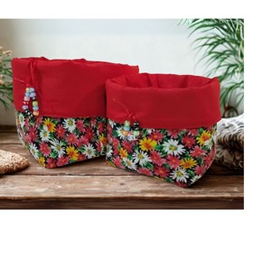 Două coșuri textile roșii cu flori - depozitare distractivă și practică pentru bucătărie, baie sau dormitor. -  - Artynos.ro