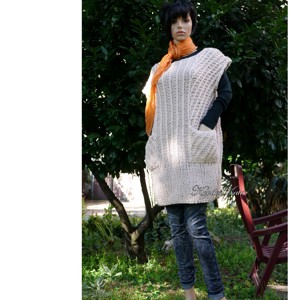 NICOLE / powder - pulover maxi tricotat manual - îmbrăcăminte și modă - haine damă - hanorace, cardigane - Artynos.ro