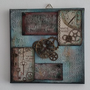 Tablou steampunk, Arte vizuale si accesorii , Picturi, Picturi in tehnica mixta, Decoupage, transfer si tehnici servetel, ARTYNOS