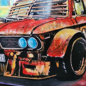 Pictură pe placaj de lemn, tematică auto - arte vizuale și accesorii  - picturi - picturi în tehnică mixtă - Artynos.ro