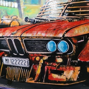 Pictură pe placaj de lemn, tematică auto - arte vizuale și accesorii  - picturi - picturi în tehnică mixtă - Artynos.ro