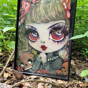 Pictura cu influente gotice - Papusa Goth, Arte vizuale si accesorii , Picturi, Picturi in tehnica mixta, Fotografie, grafica, desen, ilustratie, Gravare, pirogravura, ARTYNOS