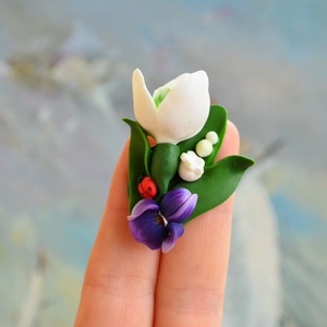 Ghiocel, toporas si lacramioare- Brosa martisor, Bijuterii, Brose, , ARTYNOS