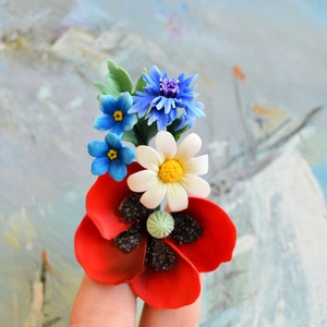 Mac si flori de camp- Brosa buchet mare - Artynos.ro