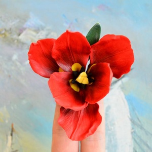 Laleaua rosie- Brosa supradimensionata - bijuterii - broșe - Artynos.ro