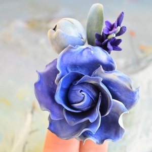 Trandafir albastru si lavanda- Brosa buchet, Bijuterii, Brose, , ARTYNOS