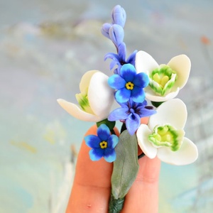 Ghiocei, viorele si nu ma uita- Brosa buchet, Bijuterii, Brose, , ARTYNOS