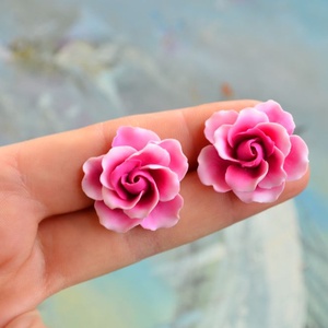 Trandafir roz fuxia- Cercei surub, Bijuterii, Cercei, Cercei din argint, , ARTYNOS